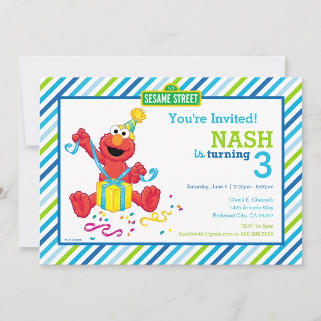 Sesame Street | Elmo - Boys Birthday Striped Invit Invitation (Front)