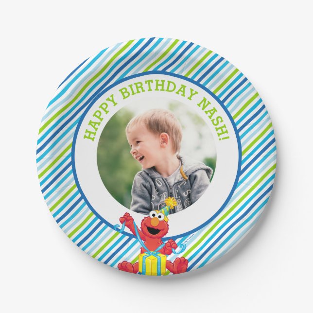 Sesame Street | Elmo - Boys Birthday Striped Paper Plate (Front)
