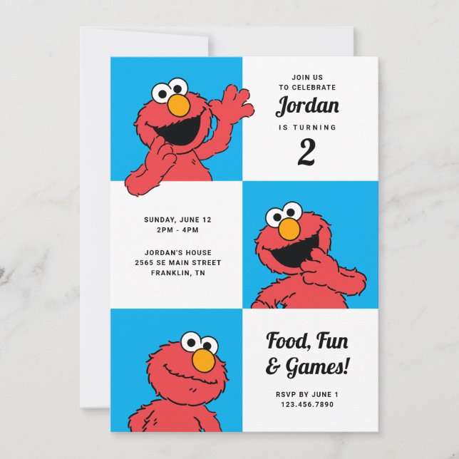 Sesame Street - Elmo | Colorblock Birthday Invitation (Front)