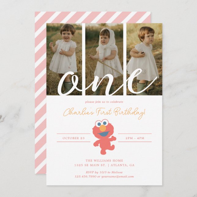 Sesame Street | Elmo First Birthday - Photo Invitation (Front/Back)