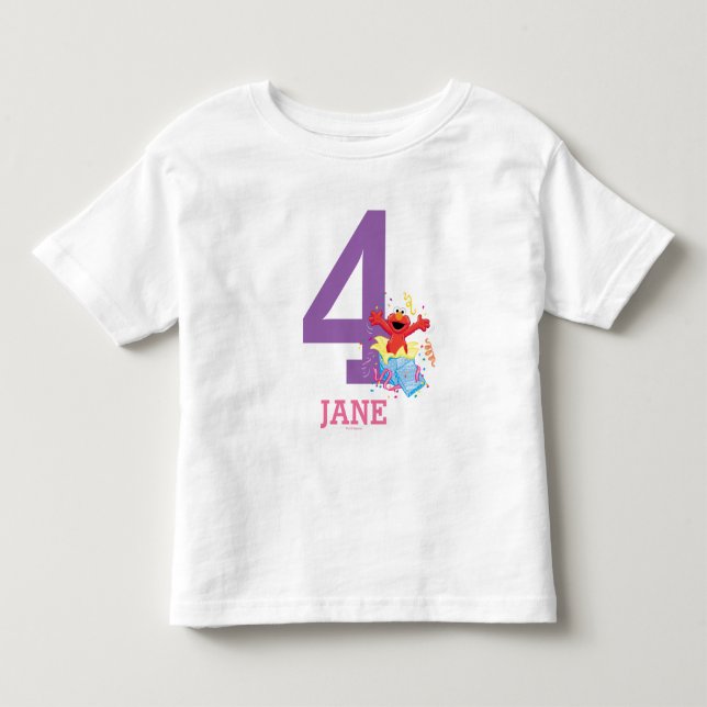 Sesame Street | Elmo Girl's 4th Birthday Toddler T-Shirt (Front)