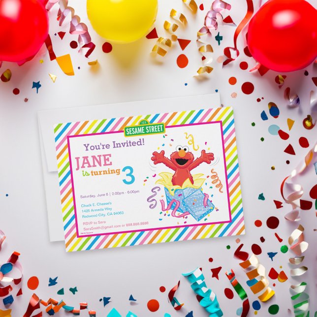 Sesame Street | Elmo Girl's Birthday Invitation (Card on table)