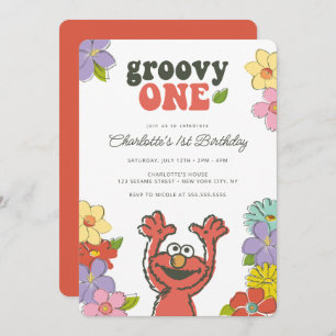 Sesame Street Elmo   Groovy One Floral Birthday Invitation