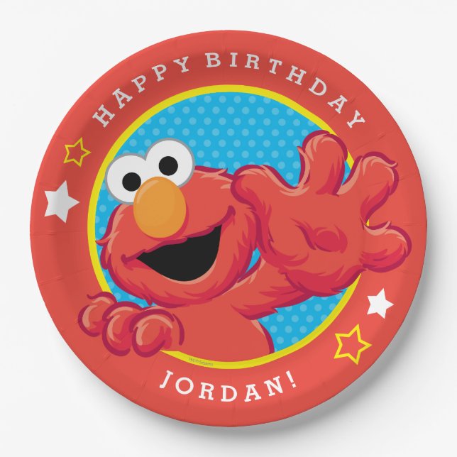 Sesame Street | Elmo - Polka Dot & Stars Birthday Paper Plate (Front)