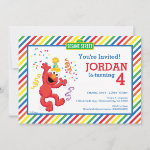 Sesame Street Elmo - Rainbow 4th Birthday Invitation