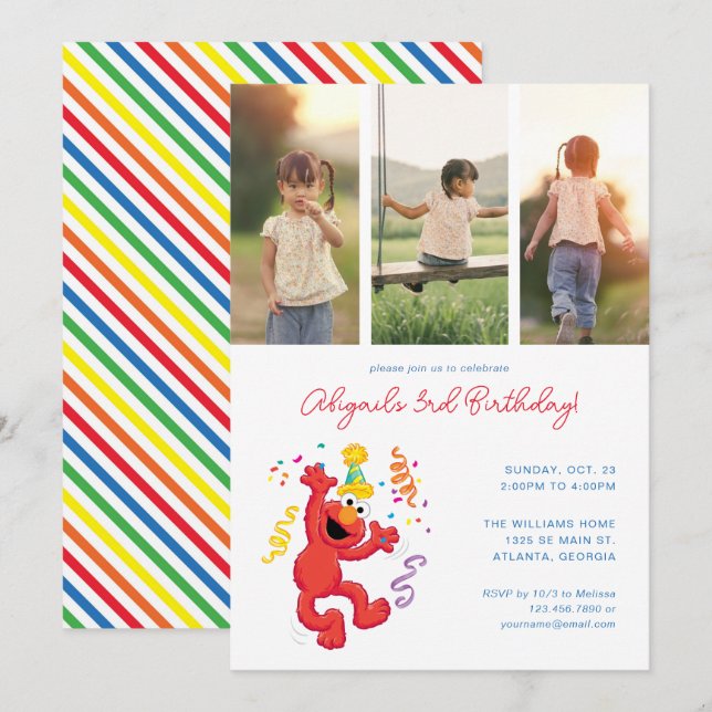 Sesame Street | Elmo - Rainbow Birthday Photo Invitation (Front/Back)