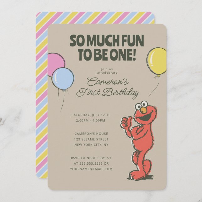 Sesame Street Elmo So Much Fun to Be One Birthday Invitation (Front/Back)