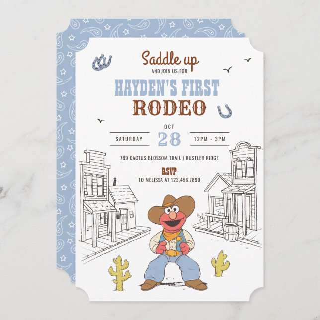 Sesame Street - Elmo's First Rodeo Birthday Invitation (Front/Back)