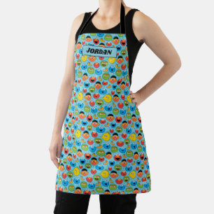 Sesame Street Faces Pattern on Blue Apron