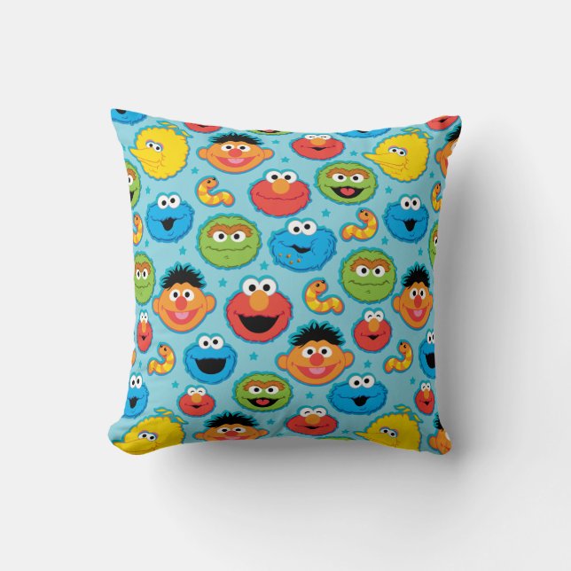 Sesame Street Faces Pattern on Blue Cushion (Front)