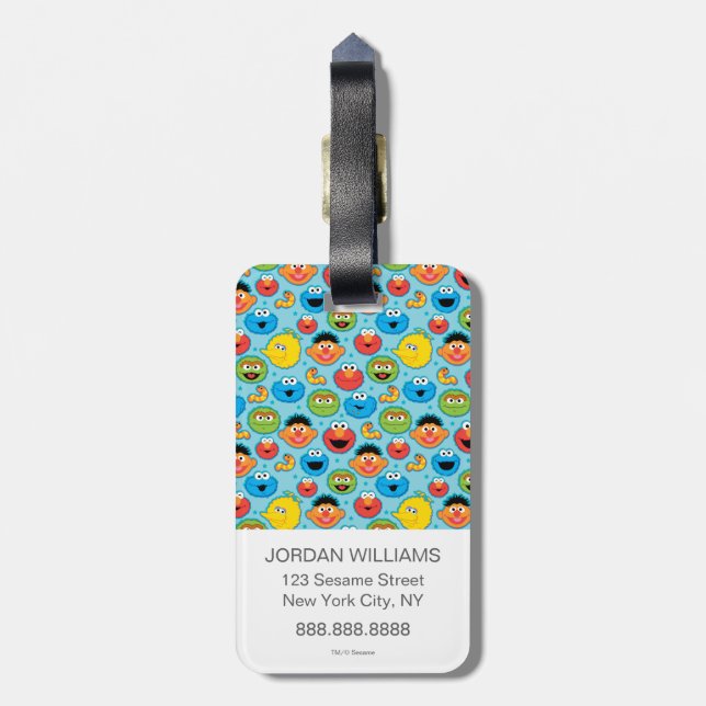 Sesame Street Faces Pattern on Blue Luggage Tag (Back Vertical)