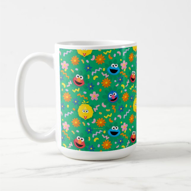 Sesame Street Green Floral Pattern Coffee Mug (Left)