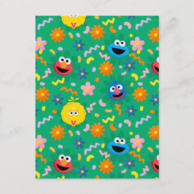 Sesame Street Green Floral Pattern Postcard (Front)