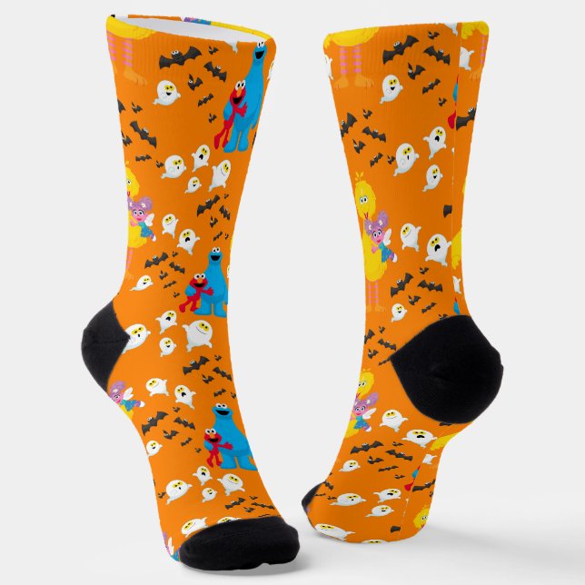 Sesame Street Halloween Bats & Ghosts Pattern Socks (Angled)