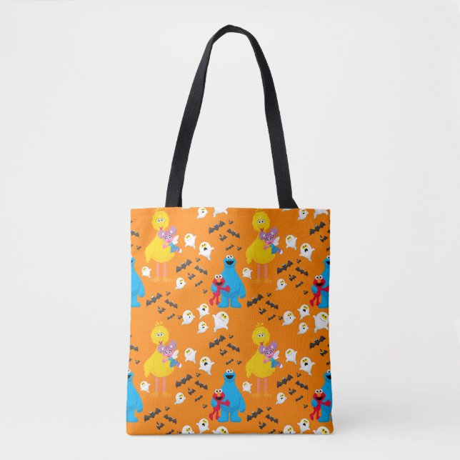 Sesame Street Halloween Bats & Ghosts Pattern Tote Bag (Front)