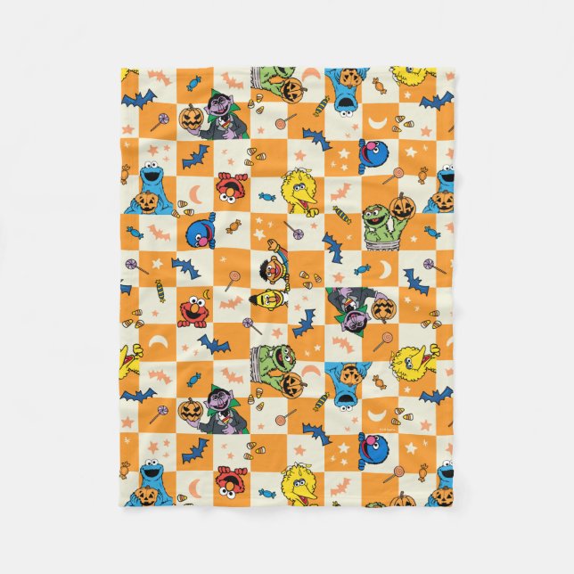 Sesame Street Halloween Chequered Pattern Fleece Blanket (Front)
