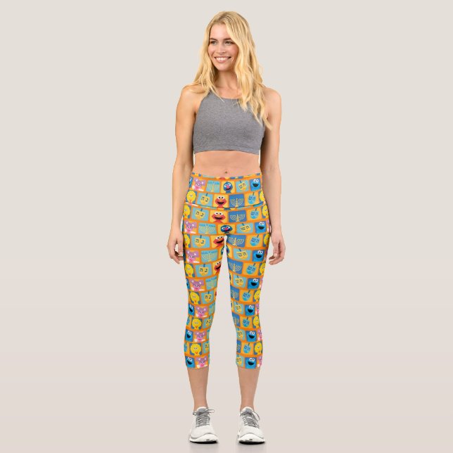 Sesame Street Hanukkah Pattern Capri Leggings (Front)