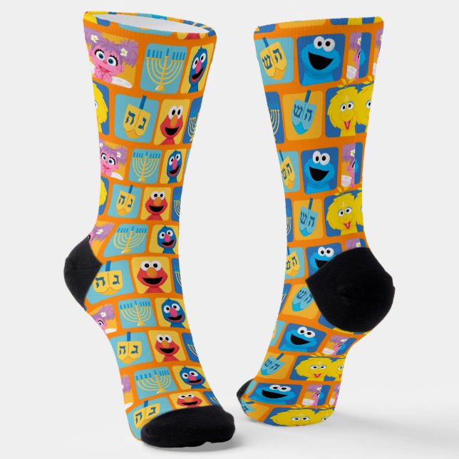 Sesame Street Hanukkah Pattern Socks (Angled)