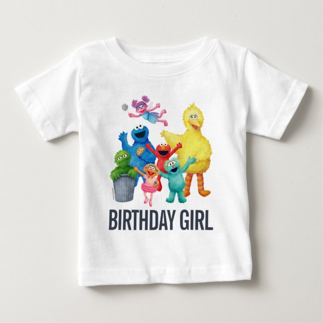Sesame Street Illustration | Birthday Girl Baby T-Shirt (Front)