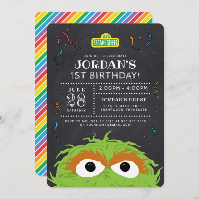 Sesame Street | Oscar Birthday Chalkboard Invitation (Front/Back)