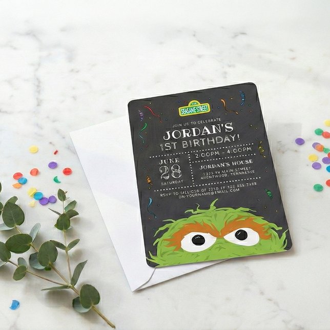 Sesame Street | Oscar Birthday Chalkboard Invitation (Creator Uploaded)