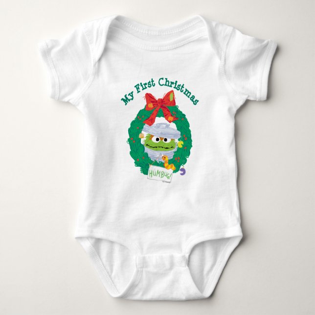 Sesame Street | Oscar the Grouch First Christmas Baby Bodysuit (Front)