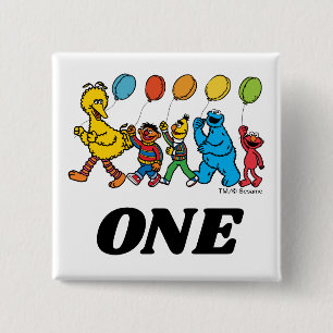 Sesame Street Pals   1st  Birthday Balloons 15 Cm Square Badge