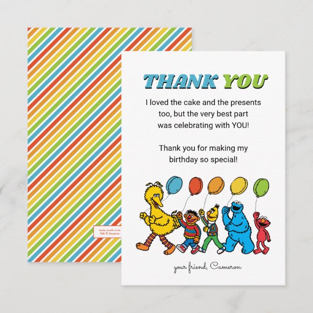 Sesame Street Pals | Birthday Balloons - Thank You Invitation (Front/Back)