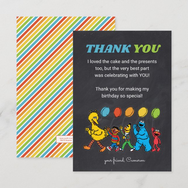 Sesame Street Pals | Birthday Balloons - Thank You Invitation (Front/Back)