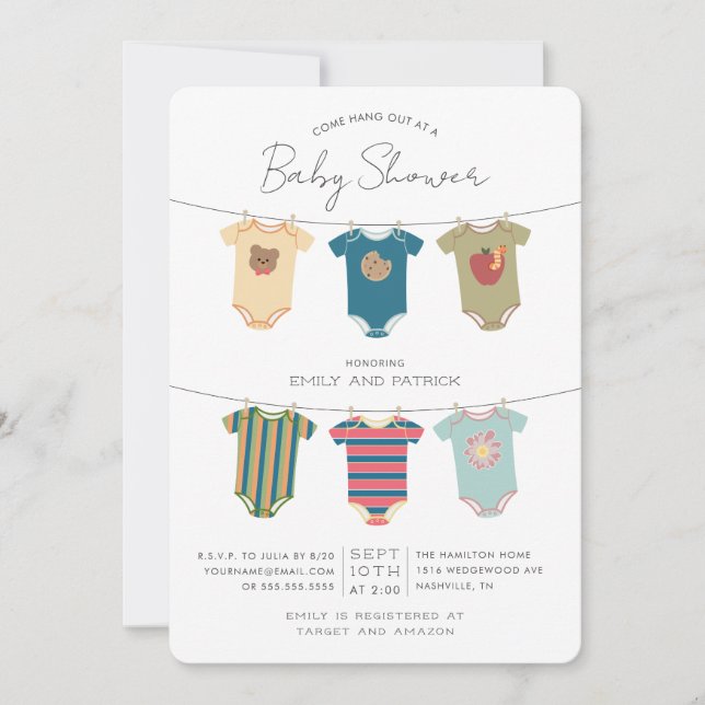 Sesame Street Pals Bodysuits Baby Shower Invitation (Front)