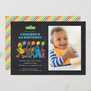 Sesame Street Pals   Chalkboard Birthday Balloons Invitation