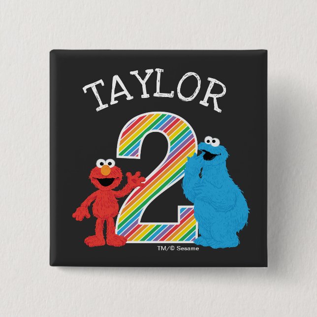 Sesame Street Pals Chalkboard Rainbow 2nd Birthday 15 Cm Square Badge (Front)