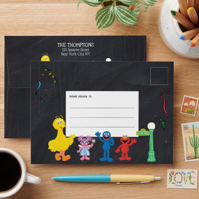 Sesame Street Pals Chalkboard Rainbow Birthday Envelope (Desk)