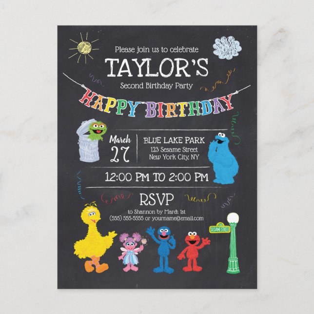 Sesame Street Pals Chalkboard Rainbow Birthday Postcard (Front)