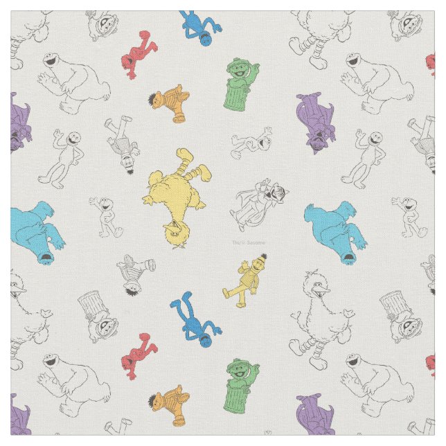 Sesame Street Pals | Colourful Vintage Pattern Fabric (Close Up)