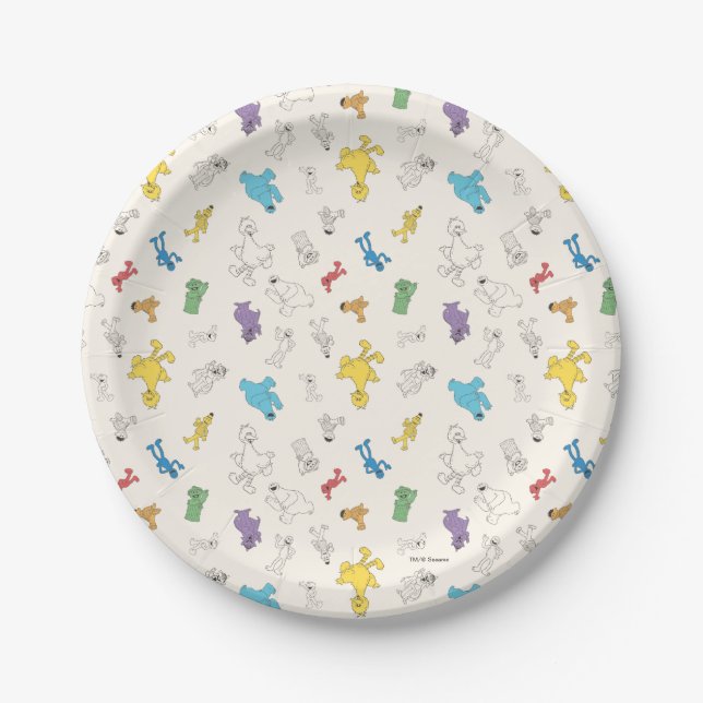 Sesame Street Pals | Colourful Vintage Pattern Paper Plate (Front)