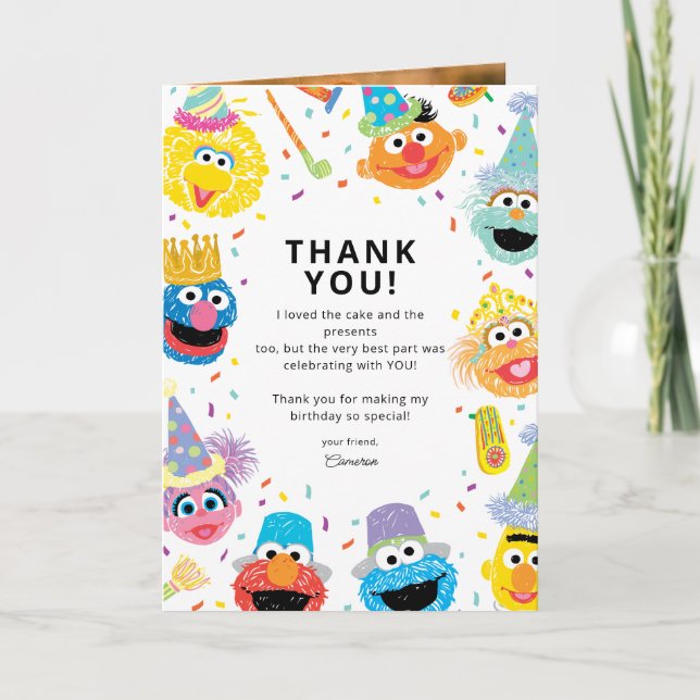 Sesame Street Pals Confetti Birthday Thank You Card (Front)