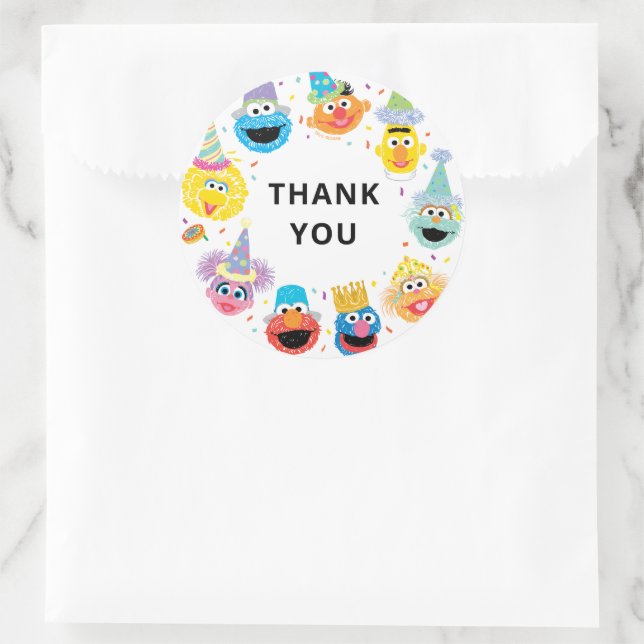 Sesame Street Pals Confetti Birthday Thank You Classic Round Sticker (Bag)