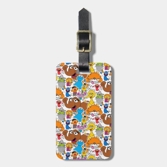 Sesame Street Pals Doodley Pattern Luggage Tag (Front Vertical)