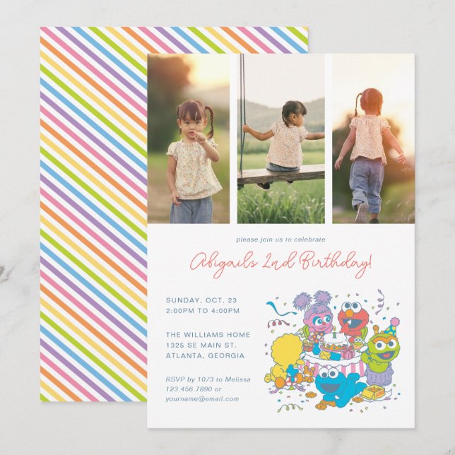 Sesame Street Pals Pastel | Birthday Photo Invitation (Front/Back)