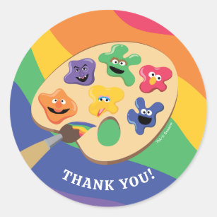 Sesame Street Pals Rainbow Art Party Thank You Classic Round Sticker