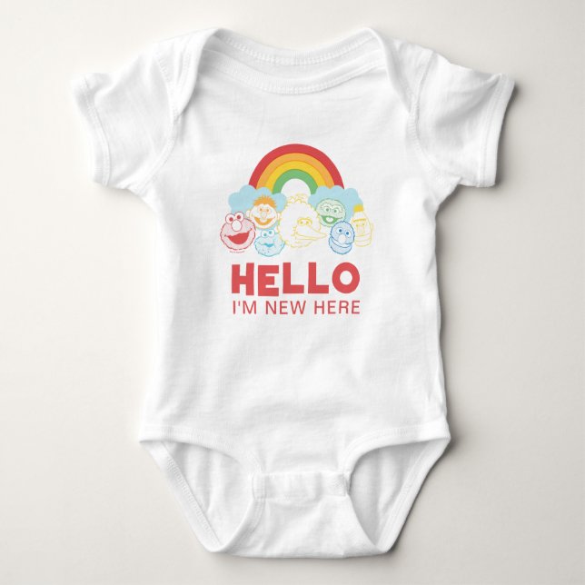 Sesame Street | Rainbow | Hello I'm New Here Baby Bodysuit (Front)