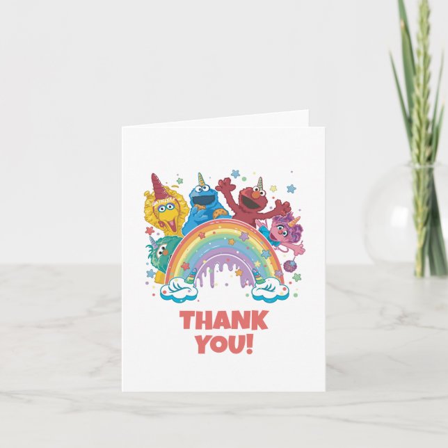Sesame Street Rainbow Unicorn Birthday Thank You Card (Front)