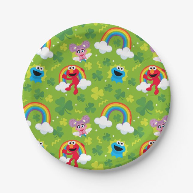 Sesame Street Shamrock and Rainbow Pattern Paper Plate (Front)
