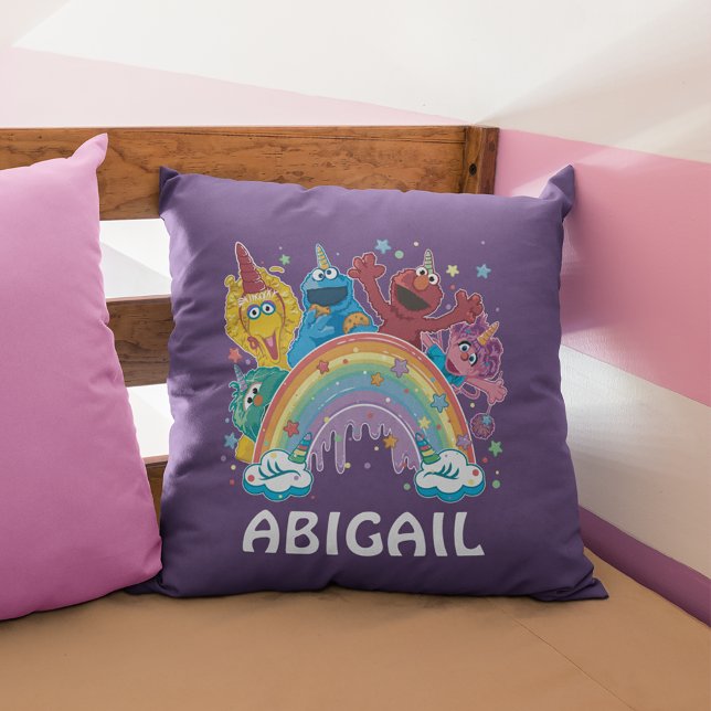 Sesame Street Unicorn Rainbow Cushion (Pillow on bed)