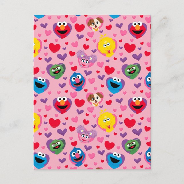 Sesame Street Valentine Hearts Pattern Postcard (Front)
