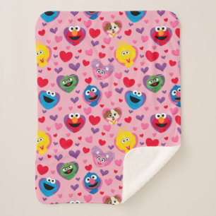 Sesame Street Valentine Hearts Pattern Sherpa Blanket