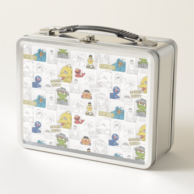 Sesame Street Vintage Comic Pattern Metal Lunch Box (Front)