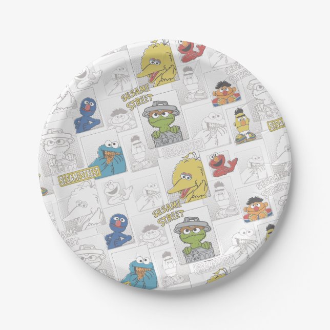 Sesame Street Vintage Comic Pattern Paper Plate (Front)