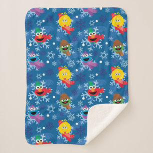 Sesame Street Winter Snowflake Pattern Sherpa Blanket